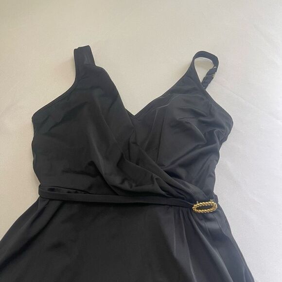 Vintage Roxanne Black Bra Sized One Piece Swimdress Size 16 40 C Union USA - Picture 2 of 9